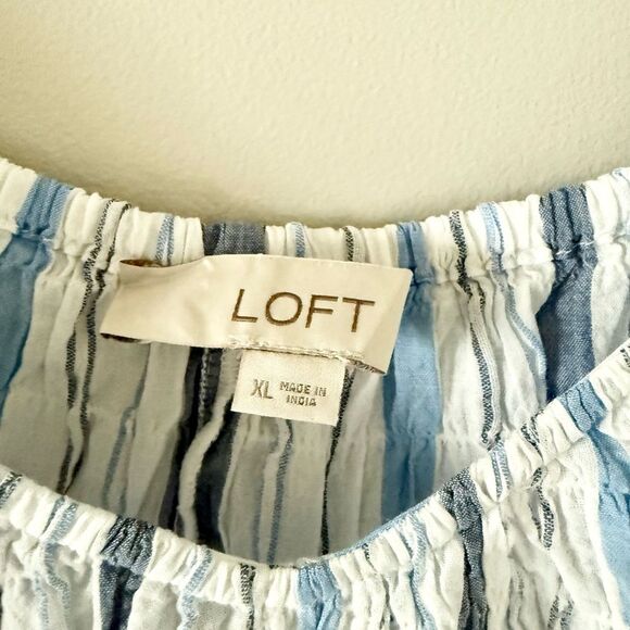 LOFT Sweetheart Neck Cotton Blend Top in Blue Multi Stripe - Size XL - Picture 6 of 7